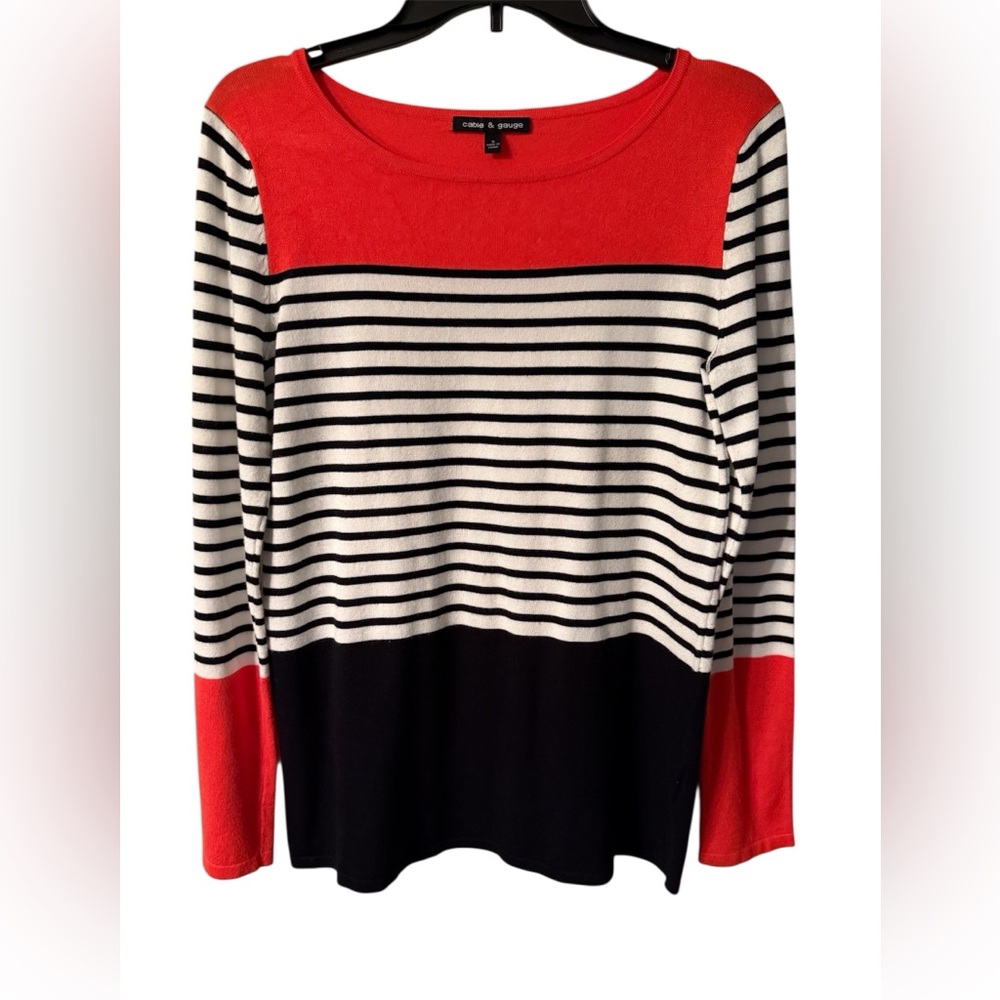 Cable & Gauge Red and Black Striped Long Sleeve lightweight sweater top small
